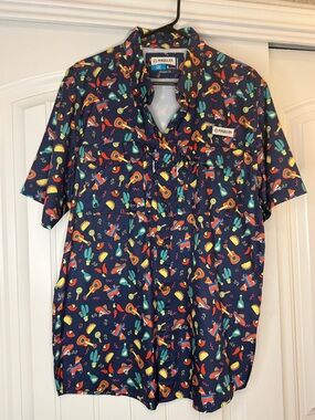 Magellan Outdoors Men’s Navy Tropical Fiesta Button-Down Shirt